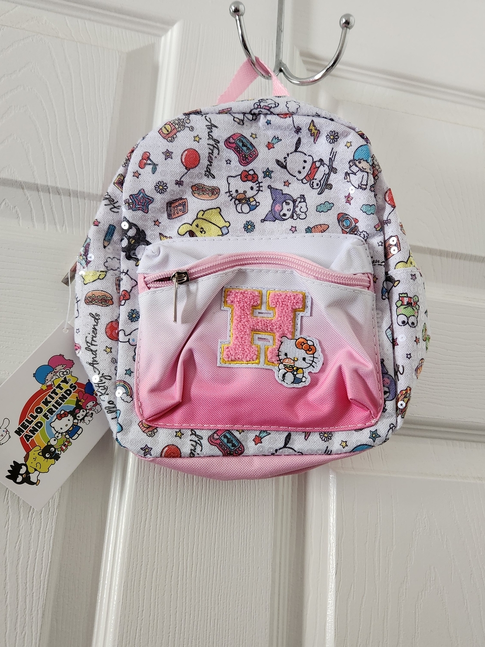 Sanrio White and Pink Mini Kids Backpack with Character Patch